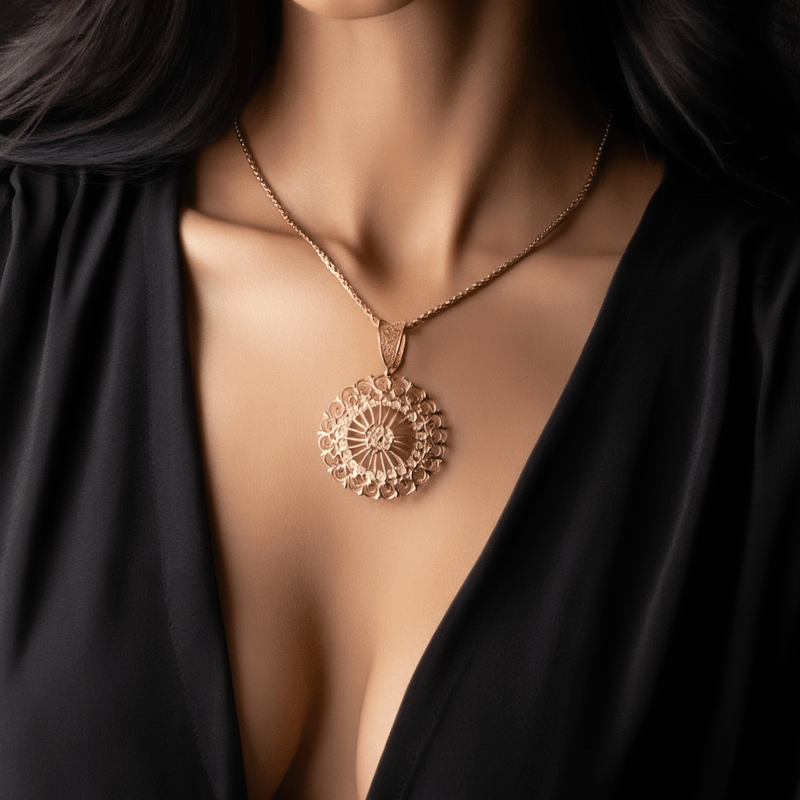 Medalha Alma do Norte em Filigrana Prata Dourada (4.7cm) - Loja do Ouro