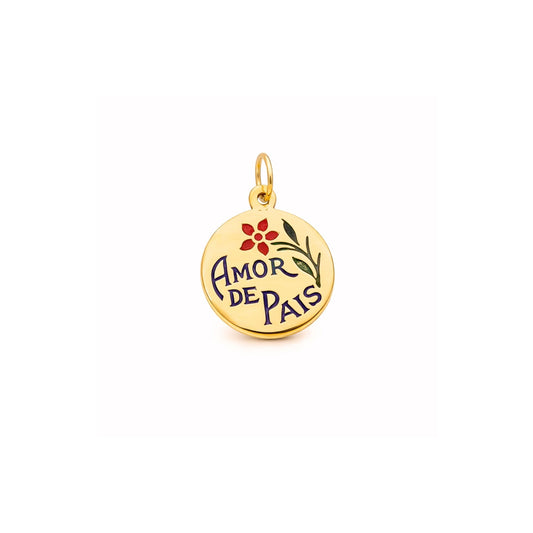 Medalha "Amor de Pais" em Ouro 19kl com Esmalte Colorido (1.05cm) - Loja do Ouro