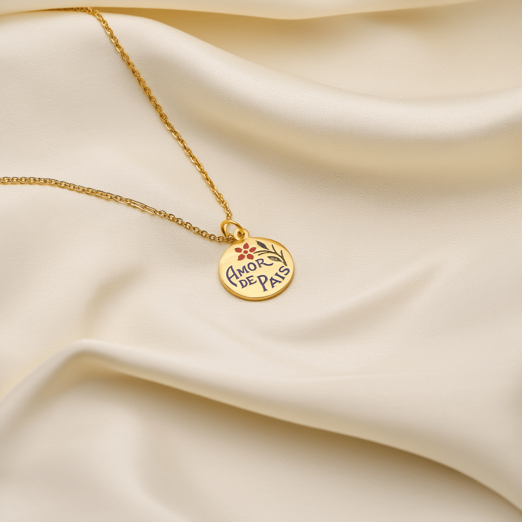 Medalha "Amor de Pais" em Ouro 19kl com Esmalte Colorido (1.05cm) - Loja do Ouro