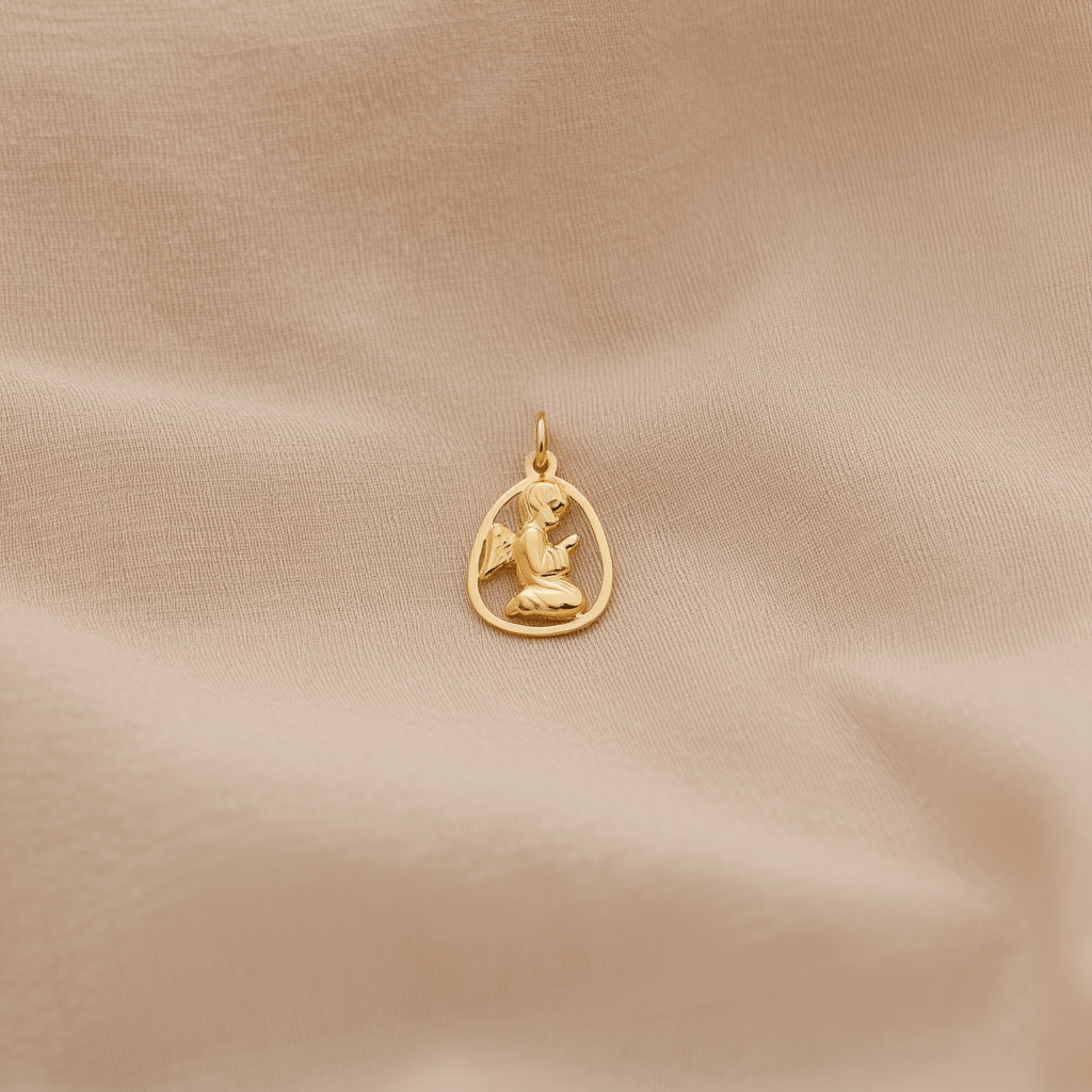 Medalha Anjo da Guarda em Ouro 19kl com Aro Lágrima (1.5cm) - Loja do Ouro