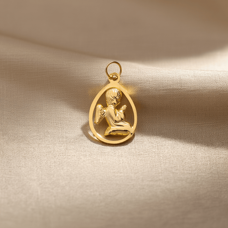 Medalha Anjo da Guarda em Ouro 19kl com Aro Lágrima (1.7cm) - Loja do Ouro