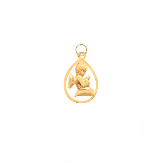 Medalha Anjo da Guarda em Ouro 19kl com Aro Lágrima (1.7cm) - Loja do Ouro