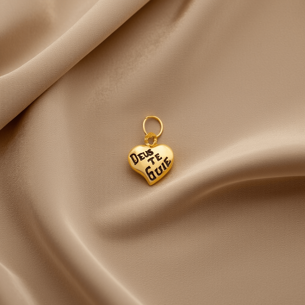 Medalha Coração "Deus te Guie" em Ouro 19kl (9mm) - Loja do Ouro