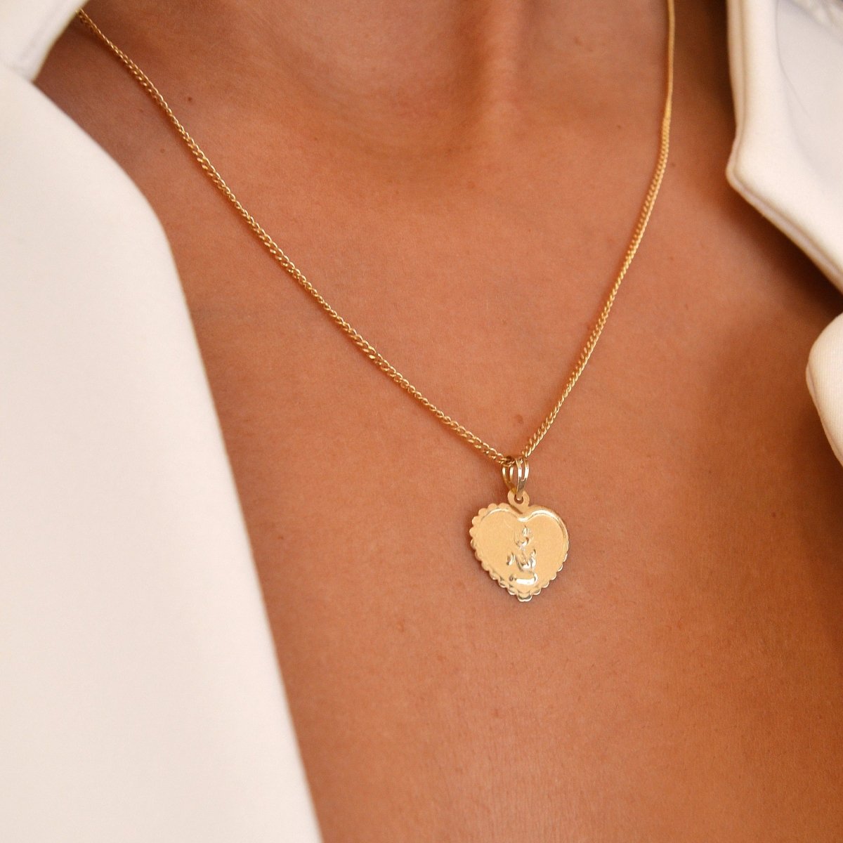 Medalha Coração em Ouro 19kl com Anjo da Guarda - Loja do Ouro