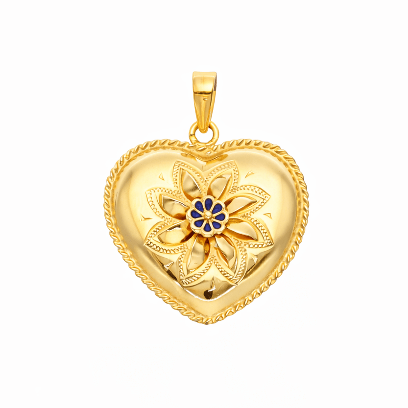 Medalha Coração em Ouro 19kl com Flor (2.36cm) - Loja do Ouro