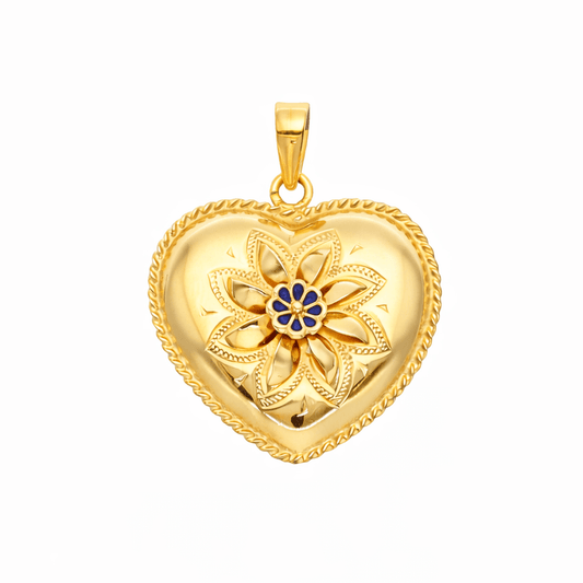 Medalha Coração em Ouro 19kl com Flor (2.36cm) - Loja do Ouro