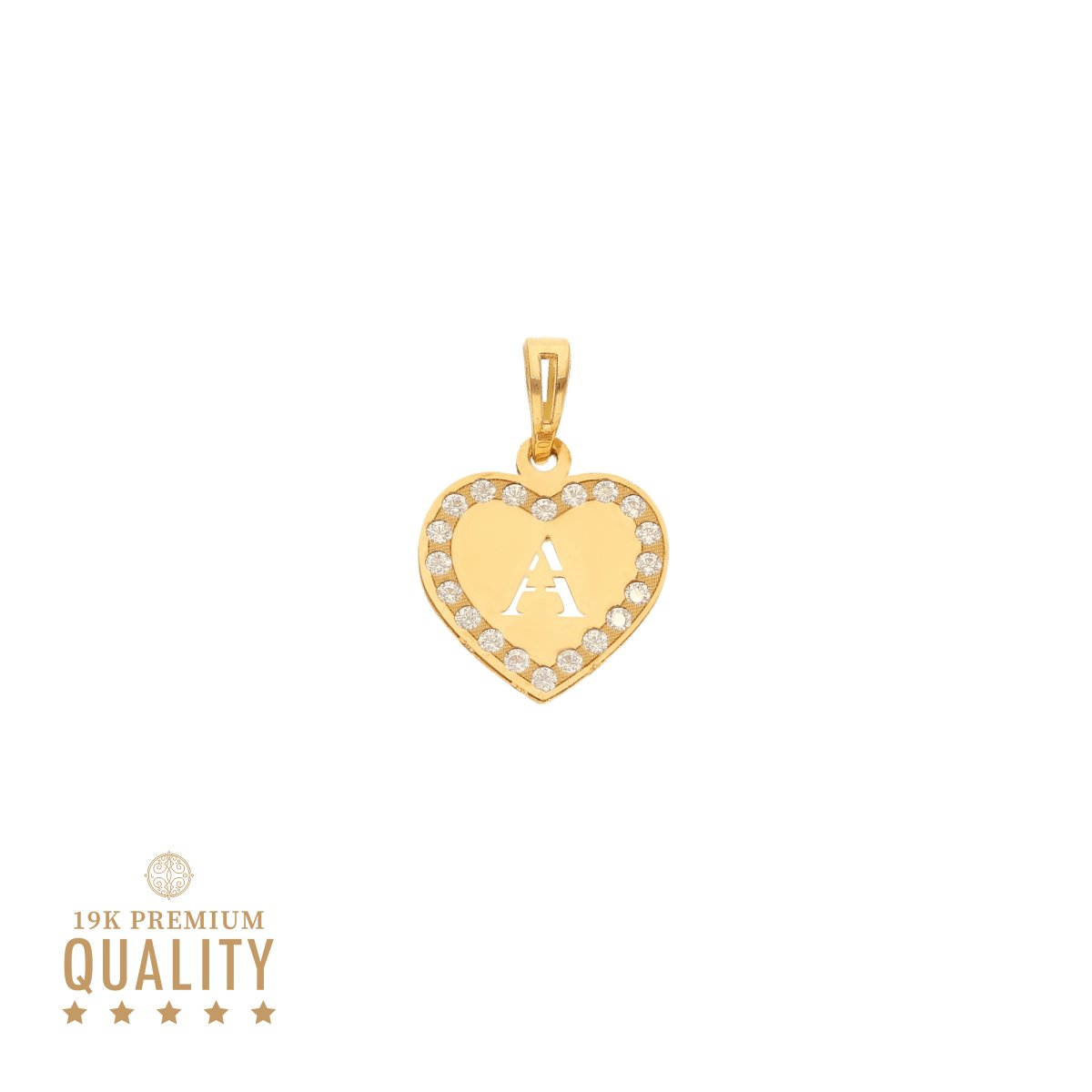 Medalla del Corazón en 19 kl de oro con letra y circonías - Gold Store Premium