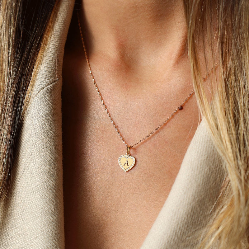 Medalha Coração em Ouro 19kl com Letra e Zircónias - Loja do Ouro