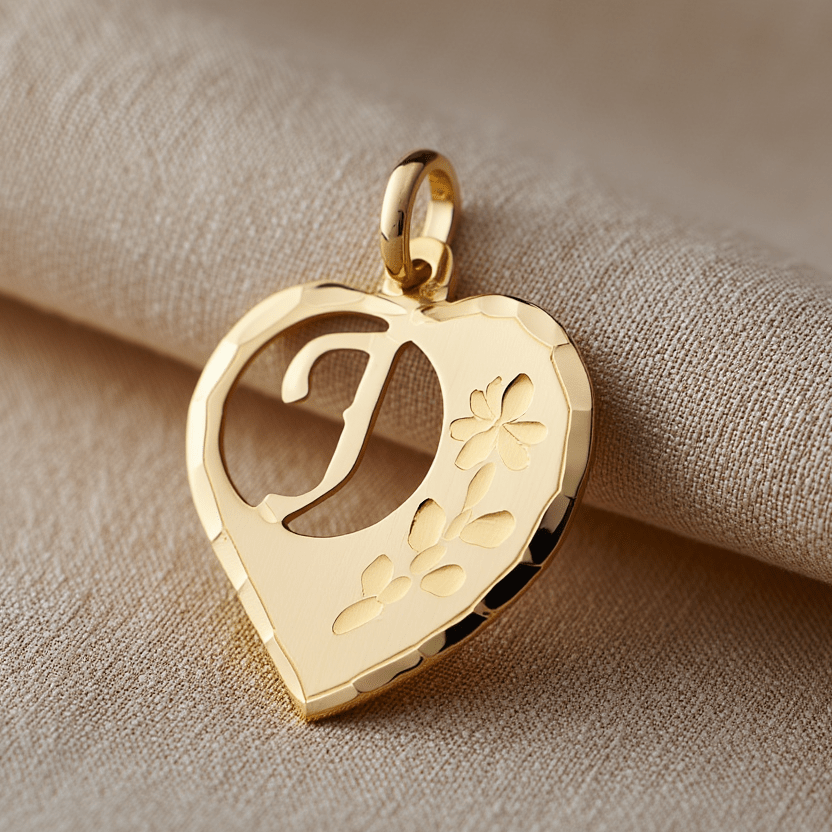 Medalha Coração em Ouro 19kl com Letra J (1.7cm) - Loja do Ouro