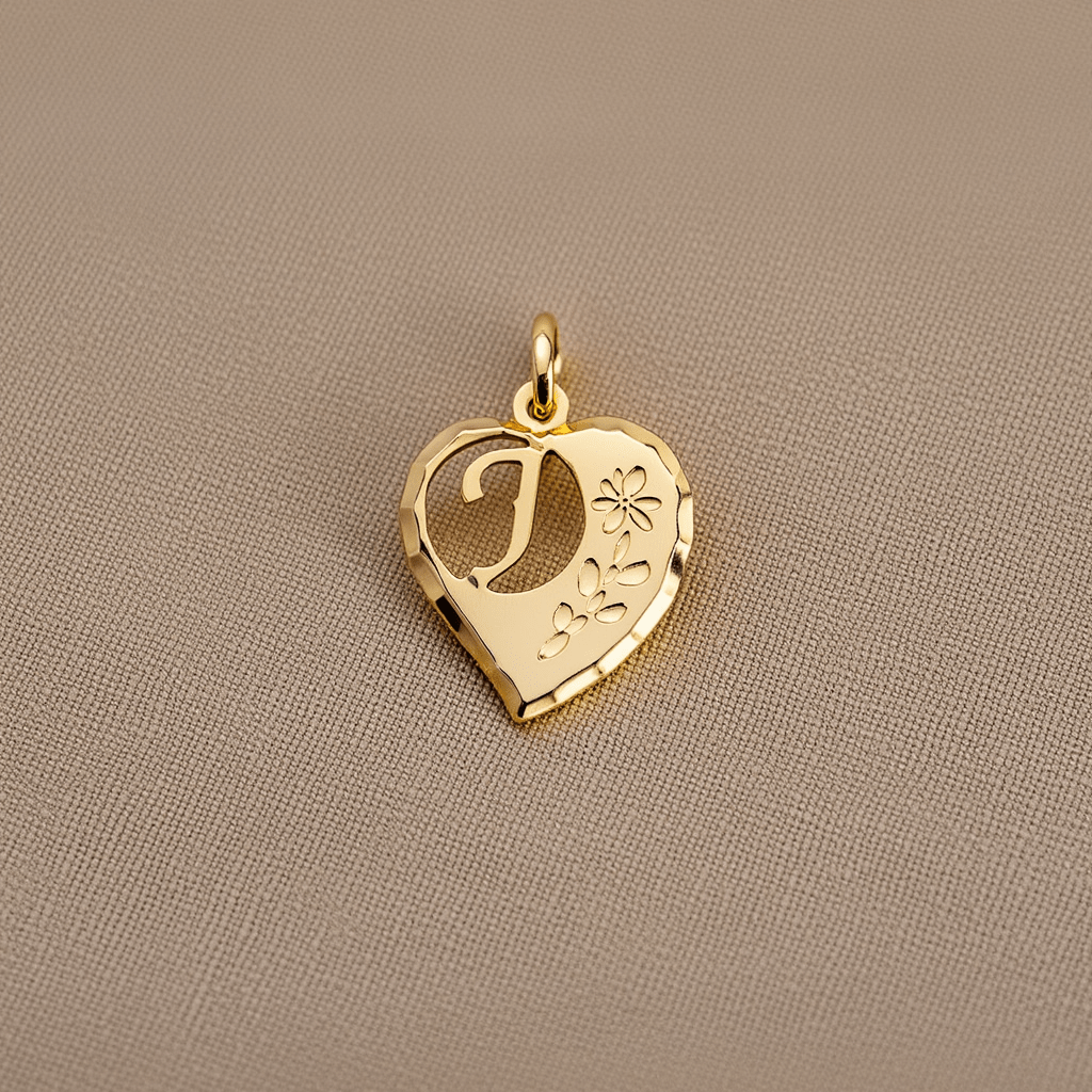 Medalha Coração em Ouro 19kl com Letra J (1.7cm) - Loja do Ouro