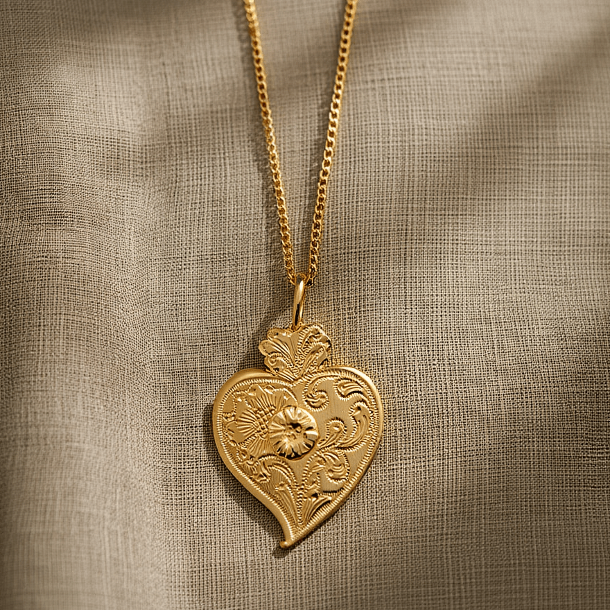 Medalha Coração Trabalhado em Ouro 19kl (3.3cm) - Loja do Ouro
