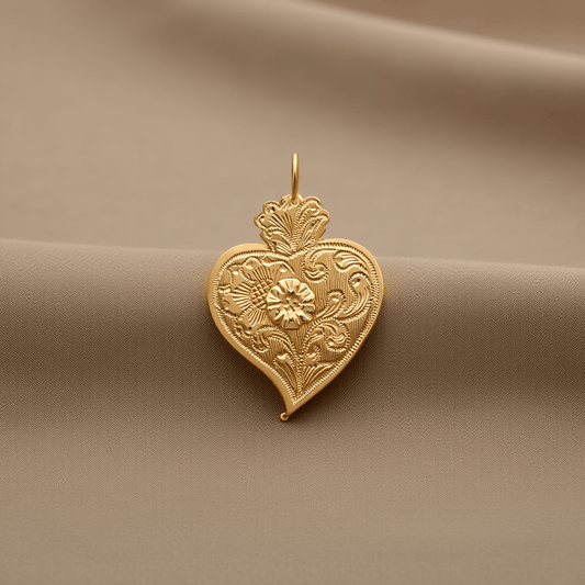 Medalha Coração Trabalhado em Ouro 19kl (3.3cm) - Loja do Ouro