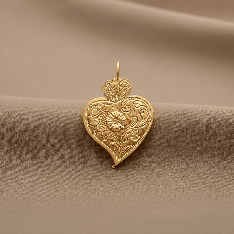 Medalha Coração Trabalhado em Ouro 19kl (3.3cm) - Loja do Ouro