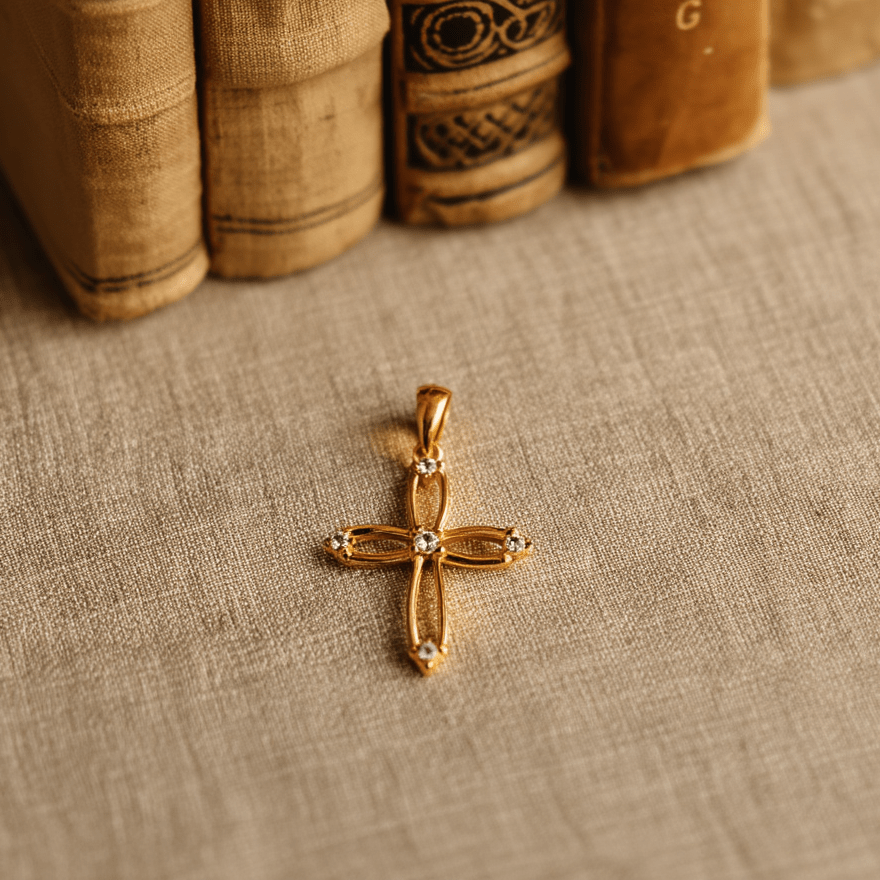 Medalha Cruz Recortada em Ouro 19kl com Zircónias (1.9cm) - Loja do Ouro