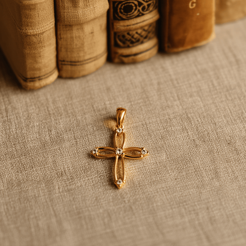 Medalha Cruz Recortada em Ouro 19kl com Zircónias (1.9cm) - Loja do Ouro
