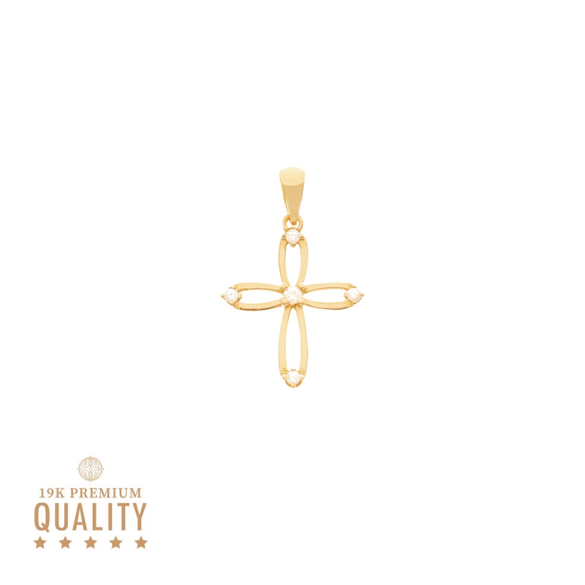 Medalha Cruz Recortada em Ouro 19kl com Zircónias (1.9cm) - Loja do Ouro