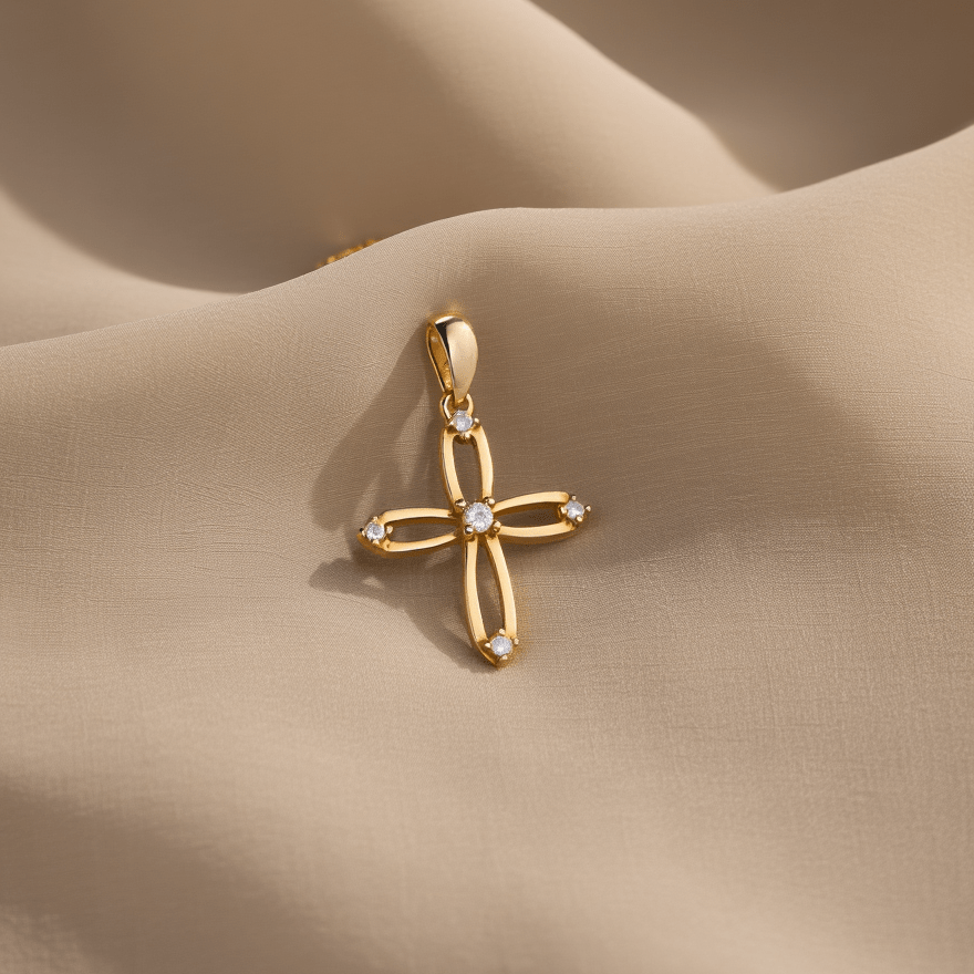 Medalha Cruz Recortada em Ouro 19kl com Zircónias (1.9cm) - Loja do Ouro