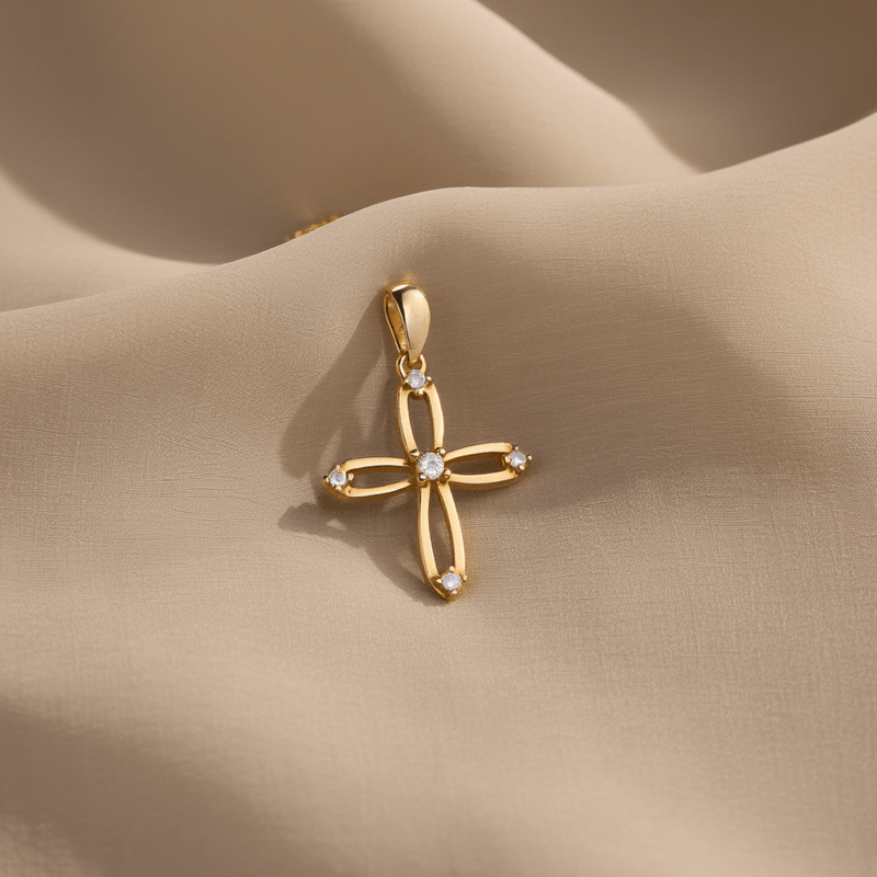 Medalha Cruz Recortada em Ouro 19kl com Zircónias (1.9cm) - Loja do Ouro