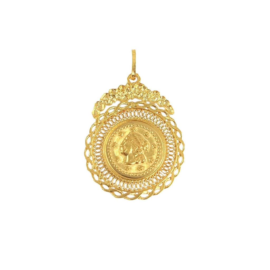 Medalha Dola em Ouro com Motivo Floral - Loja do Ouro
