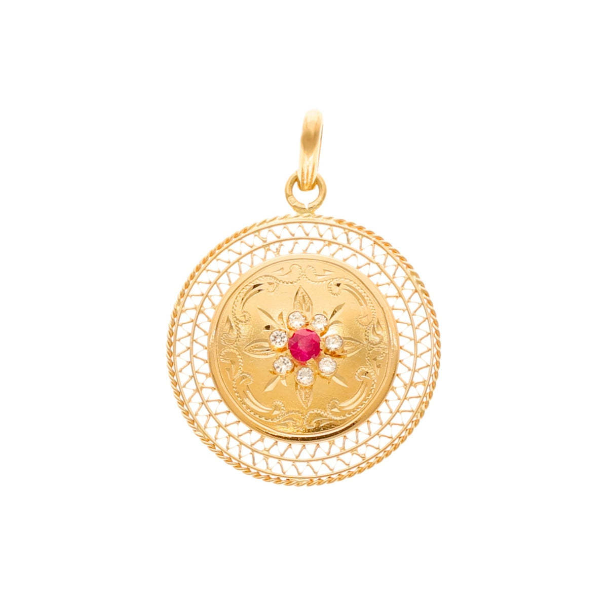 Medalla Doña Flor en oro 19kl con Rubí y Circoniones - Gold Store Premium