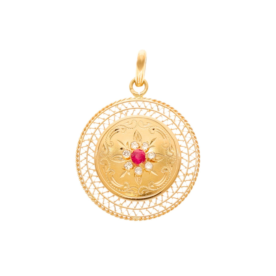 Medalla Doña Flor en oro 19kl con Rubí y Circoniones - Gold Store Premium