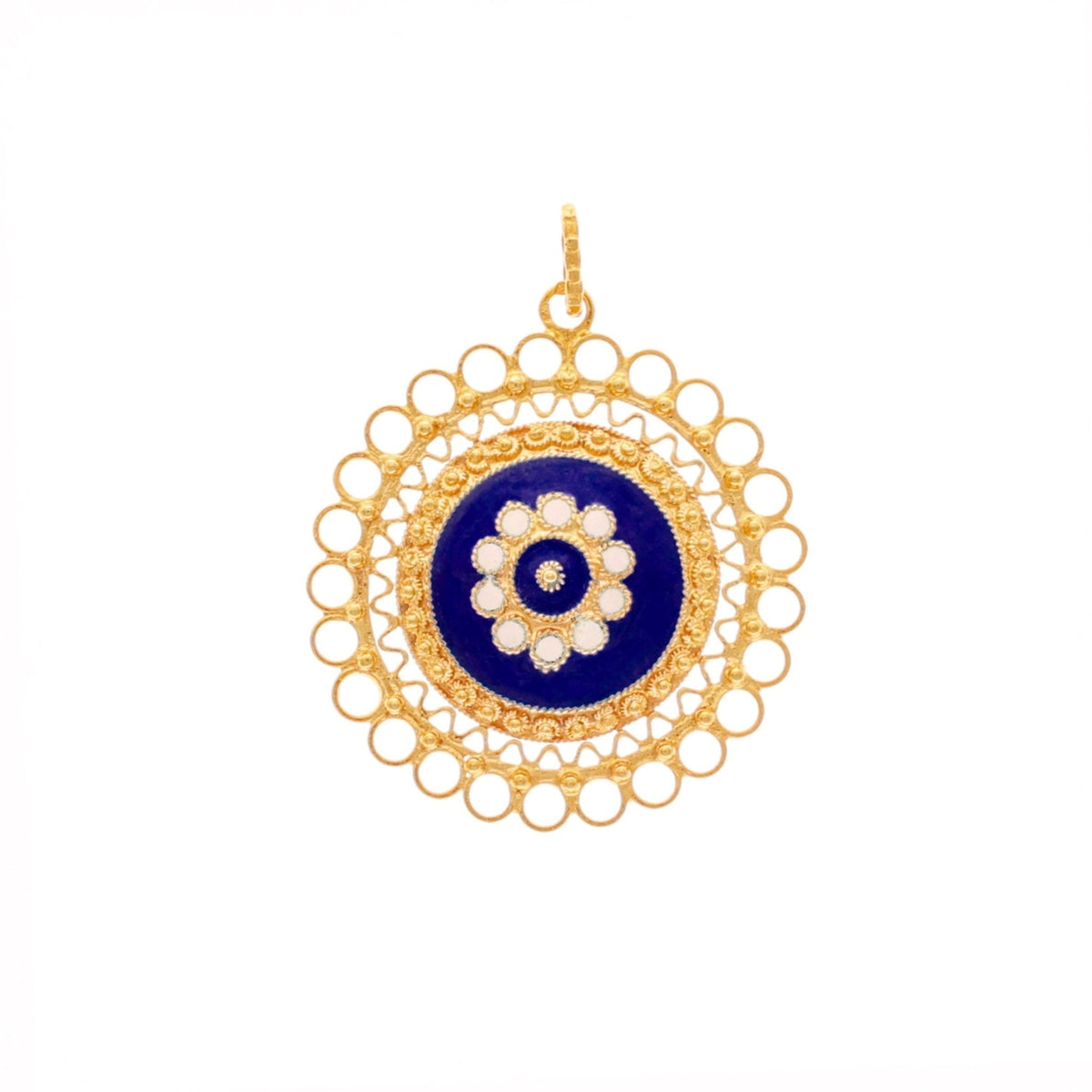 Medalla de Oro 19kl con caracoles y esmalte azul y blanco - Gold Store Premium