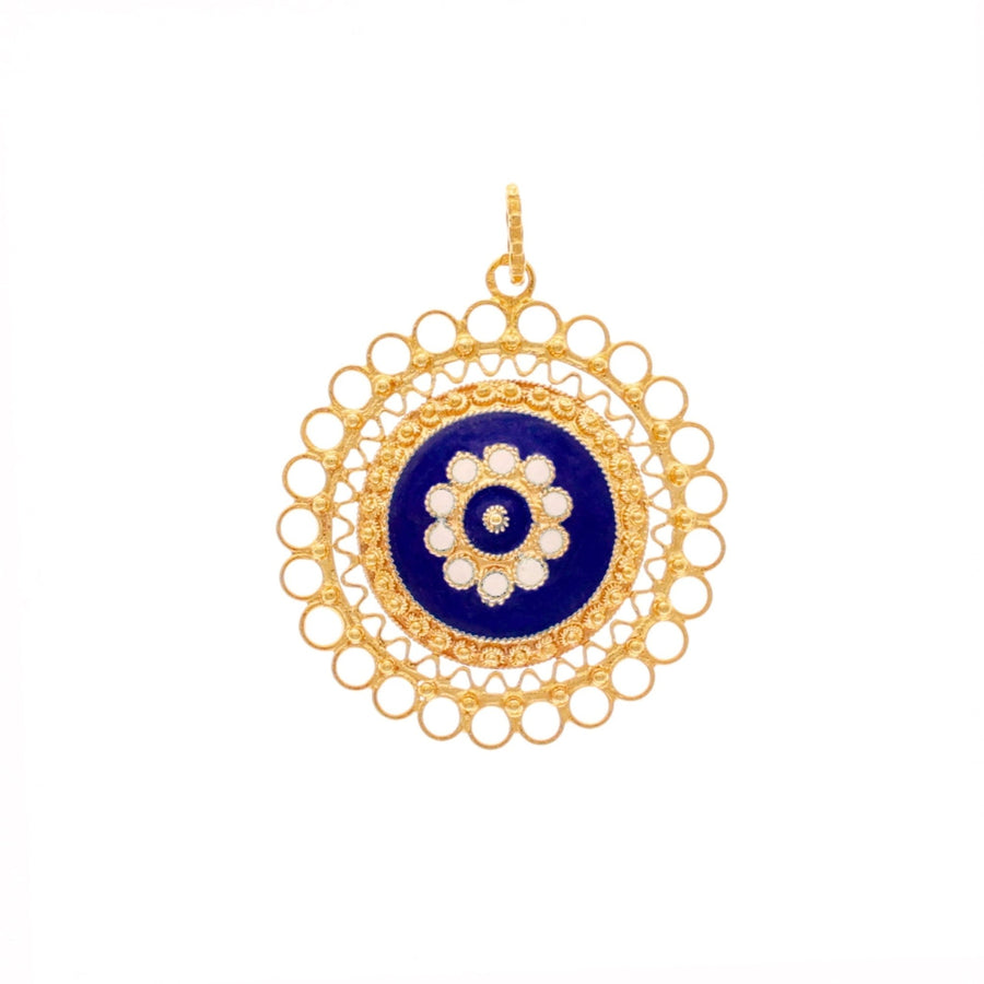 Medalla de Oro 19kl con caracoles y esmalte azul y blanco - Gold Store Premium