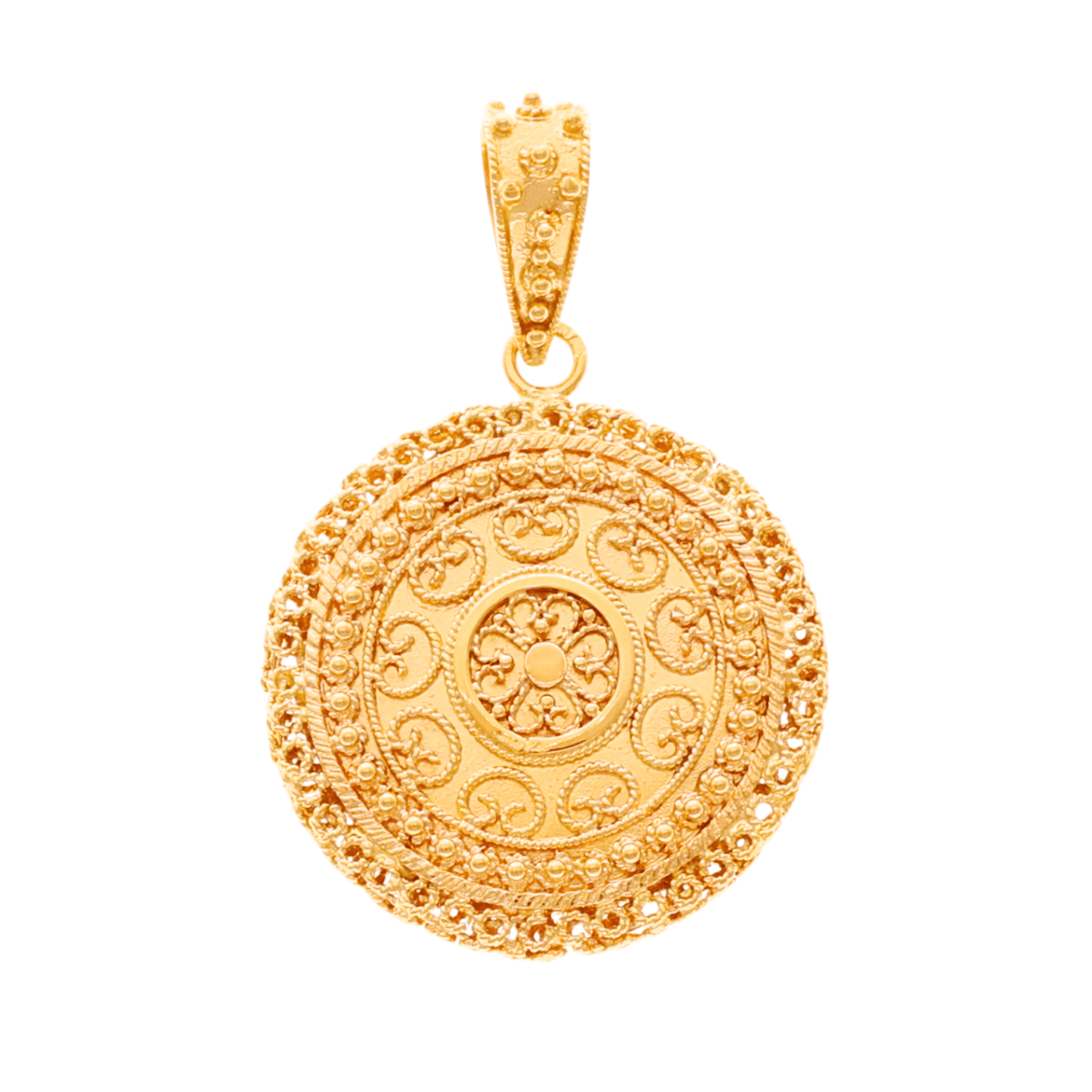 Medalha em Ouro 19kl com Granitos e Trabalhado em Filigrana (3.5cm) - Loja do Ouro