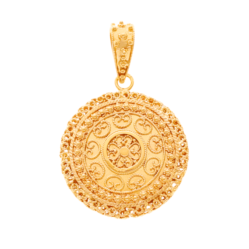 Medalha em Ouro 19kl com Granitos e Trabalhado em Filigrana (3.5cm) - Loja do Ouro