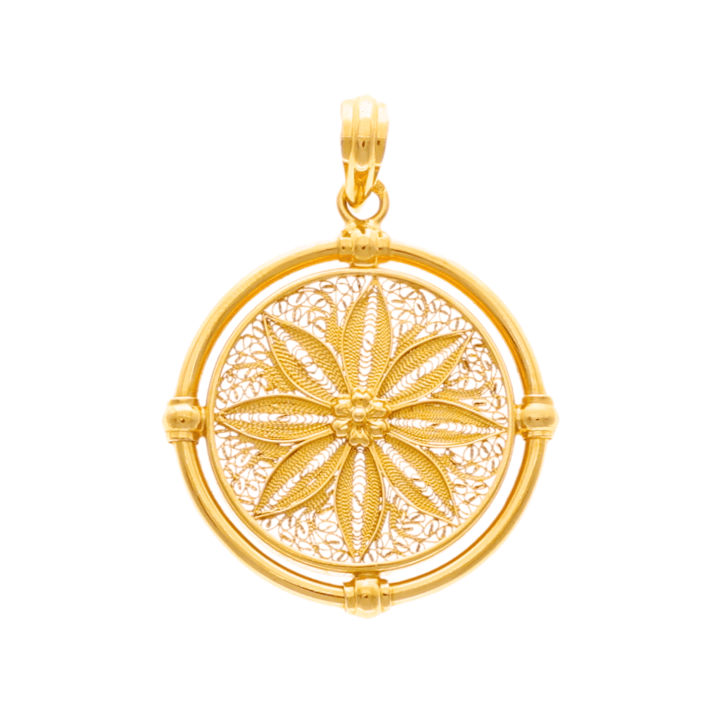 Medalha em Ouro de 19kl com Flor e Trabalhado em Filigrana (2.9cm) - Loja do Ouro