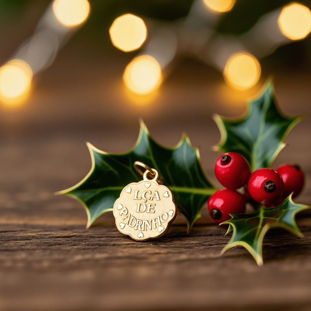 Medalha Flor "Lça de Padrinho" em Ouro 19kl (1.1cm) - Loja do Ouro