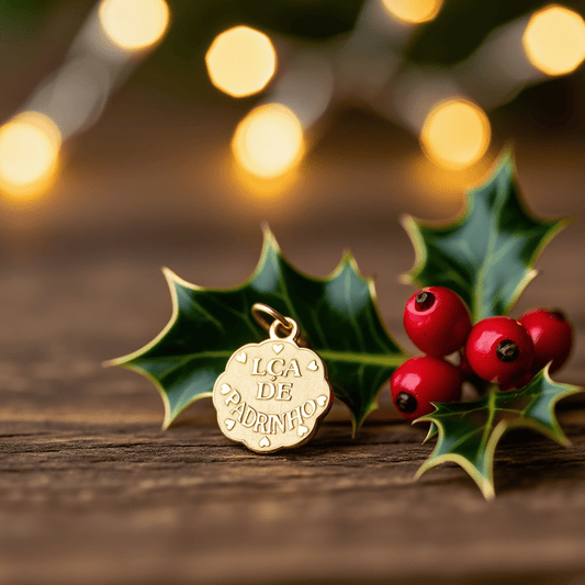 Medalha Flor "Lça de Padrinho" em Ouro 19kl (1.1cm) - Loja do Ouro