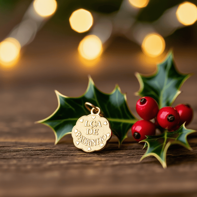 Medalha Flor "Lça de Padrinho" em Ouro 19kl (1.1cm) - Loja do Ouro