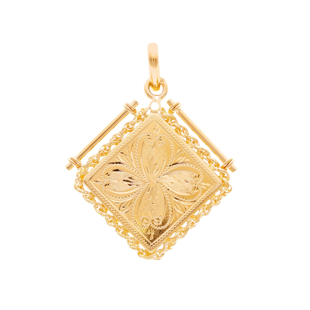 Medalla floral de oro de 19 kl con aro de cuerda (2