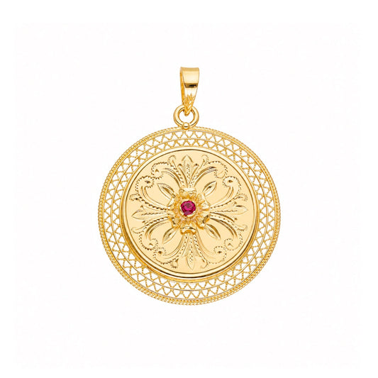 Medalha Floral em Ouro 19kl com Rubi (2.9cm) - Loja do Ouro