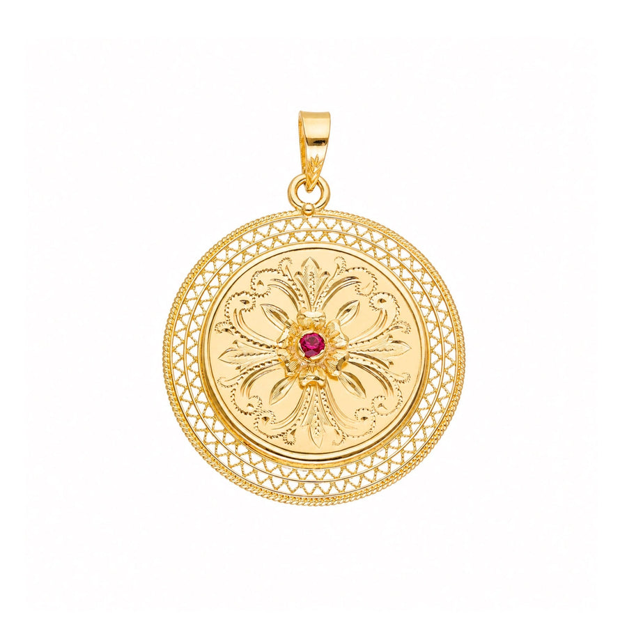 Medalha Floral em Ouro 19kl com Rubi (2.9cm) - Loja do Ouro