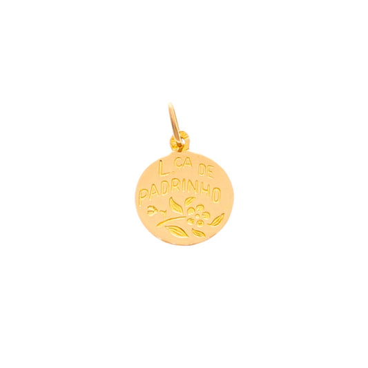 Medalha "Lça de Padrinho" em Ouro 19kl com Motivos Florais (0.6cm) - Loja do Ouro