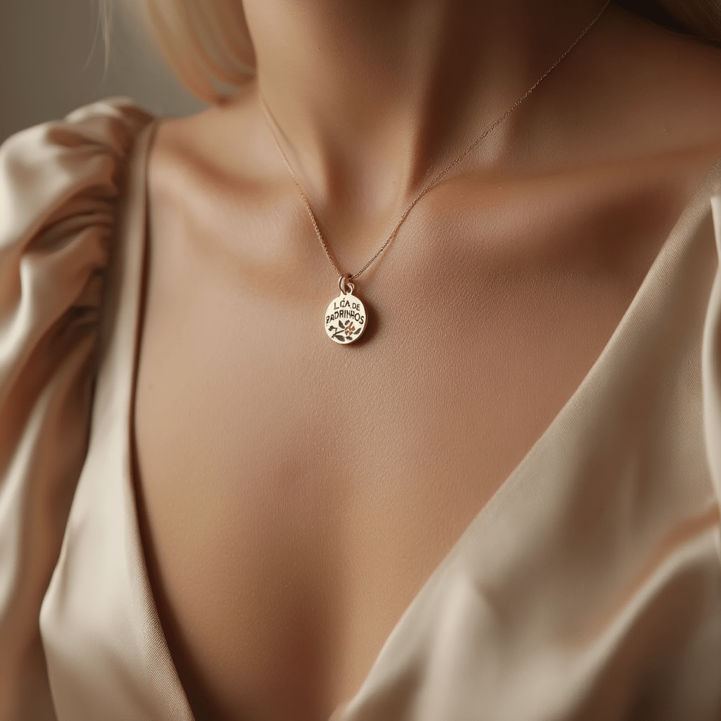 Medalha "Lça de Padrinhos" em Ouro 19kl com Motivos Florais (1.1cm) - Loja do Ouro