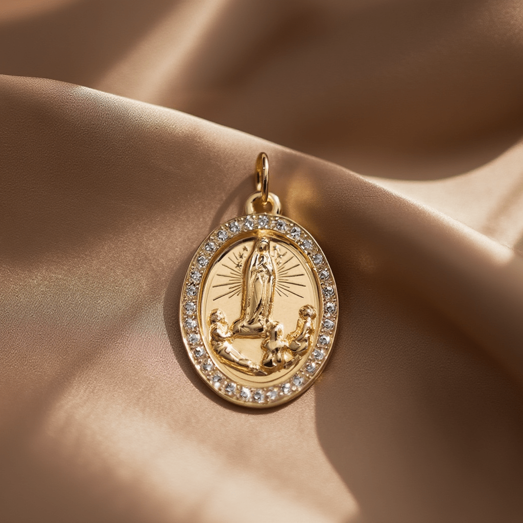 Medalha Nossa Sra de Fátima em Ouro 19kl com Zircónias (1.4cm) - Loja do Ouro