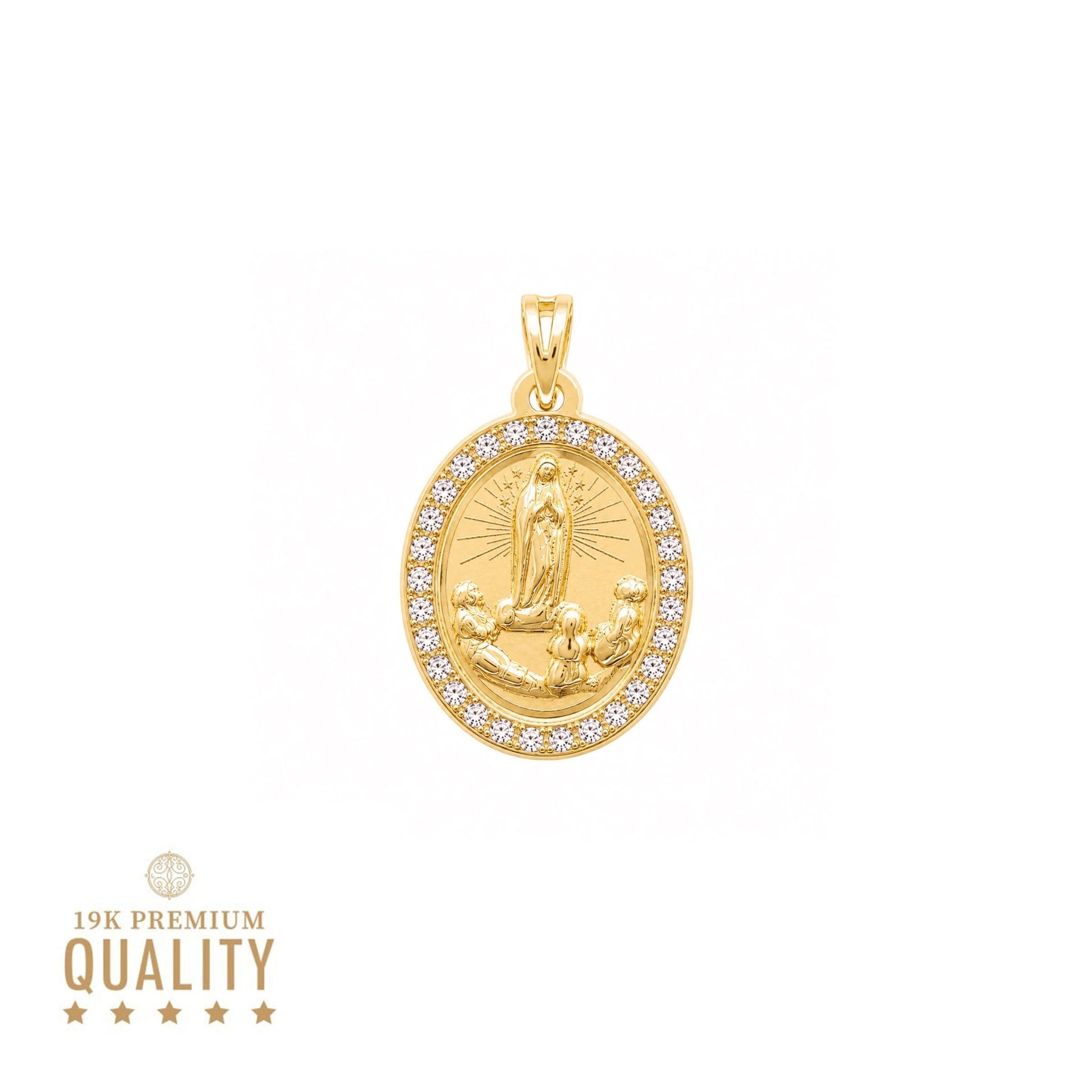 Medalha Nossa Sra de Fátima em Ouro 19kl com Zircónias (1.4cm) - Loja do Ouro