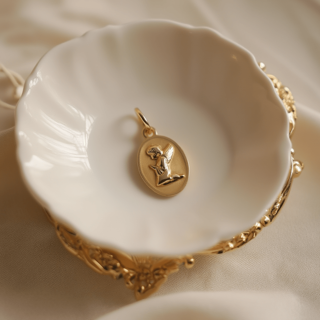 Medalha Oval com Anjo da Guarda em Ouro de 19kl - Loja do Ouro