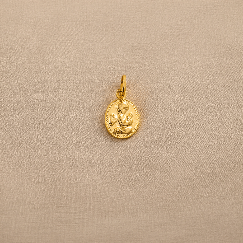 Medalha Oval em Ouro 19kl com Anjo da Guarda em Relevo (1.1cm) - Loja do Ouro