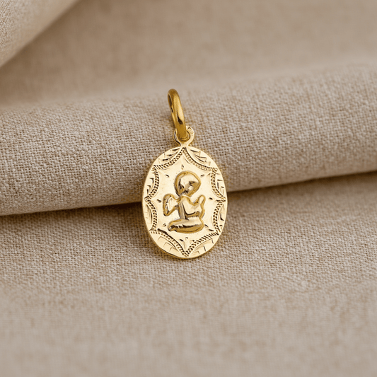 Medalha Oval em Ouro 19kl com Anjo da Guarda em Relevo (1.8cm) - Loja do Ouro