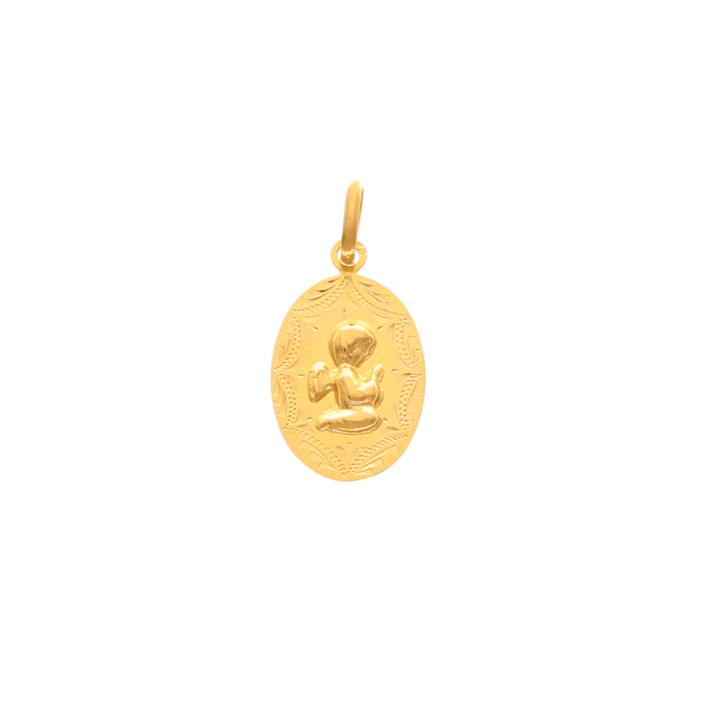 Medalha Oval em Ouro 19kl com Anjo da Guarda em Relevo (1.8cm) - Loja do Ouro