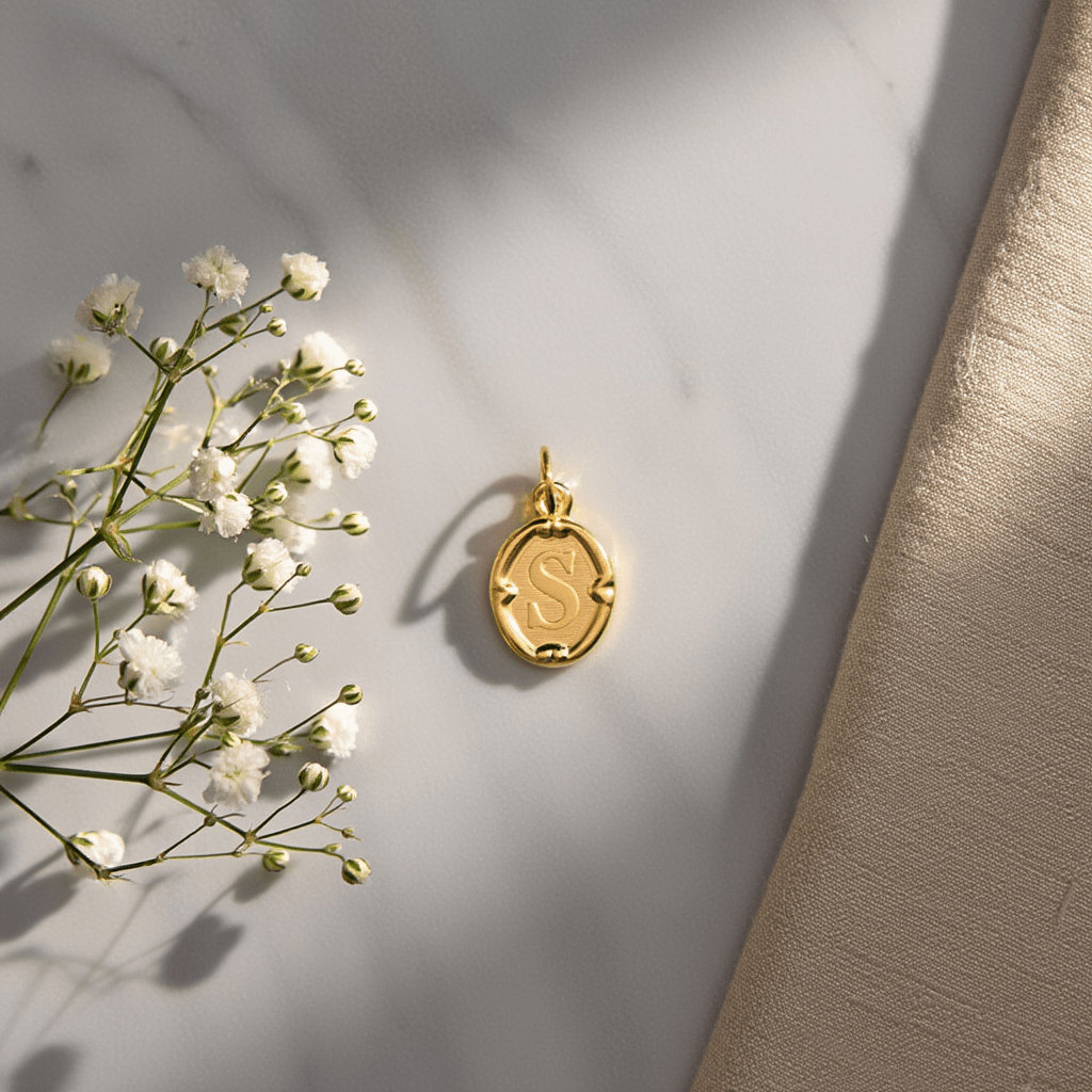 Medalha Oval em Ouro 19kl com Letra S (1.2cm) - Loja do Ouro