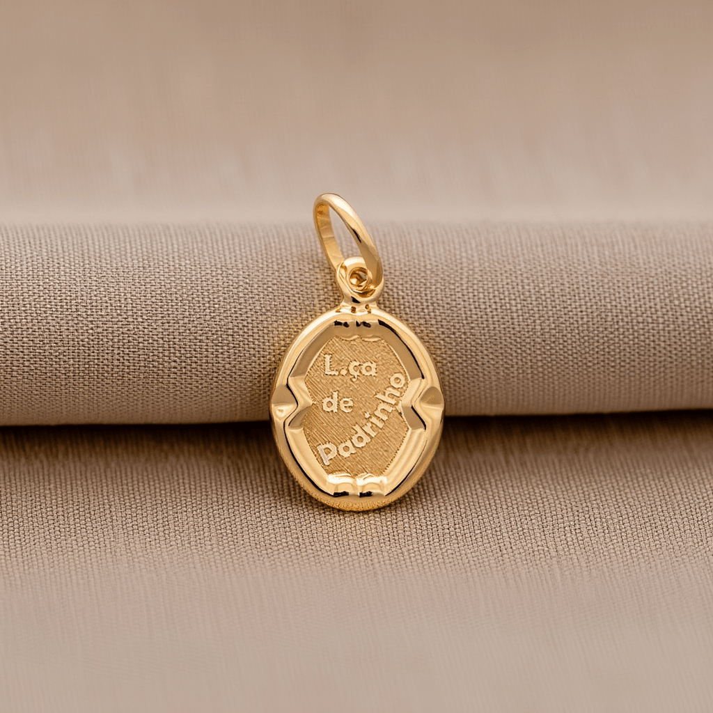 Medalha Oval "L.ça de Padrinho" em Ouro 19kl (1.2cm) - Loja do Ouro