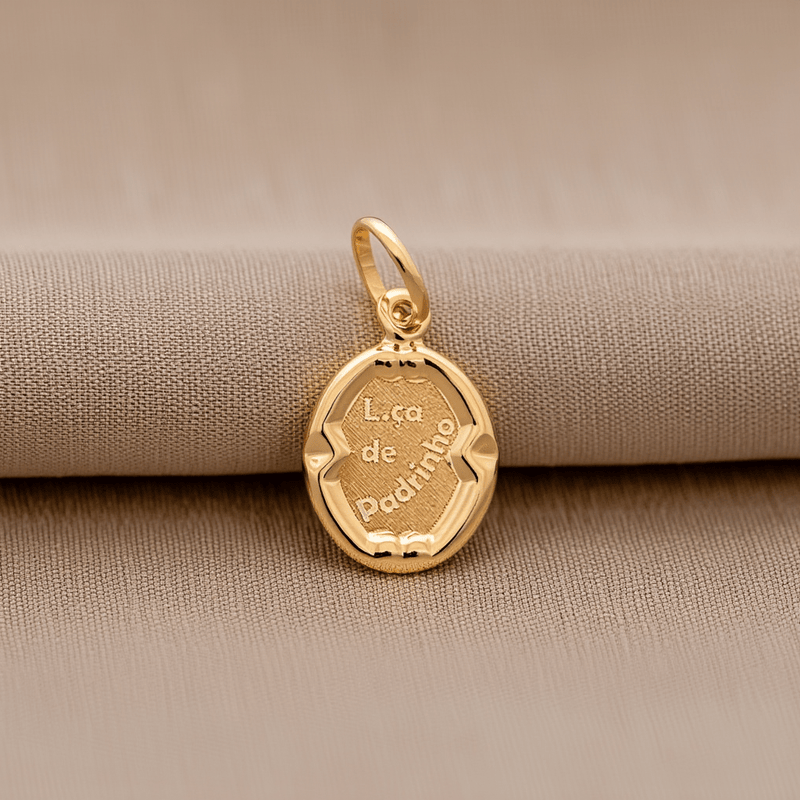 Medalha Oval "L.ça de Padrinho" em Ouro 19kl (1.2cm) - Loja do Ouro