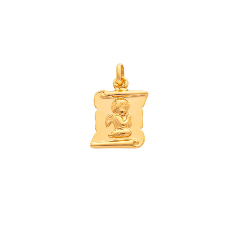 Medalha Papiro em Ouro 19kl com Anjo (1.5cm) - Loja do Ouro