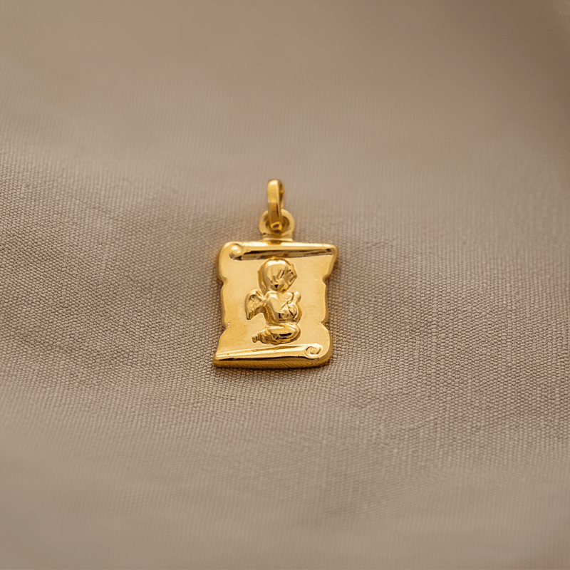 Medalha Papiro em Ouro 19kl com Anjo (1.5cm) - Loja do Ouro