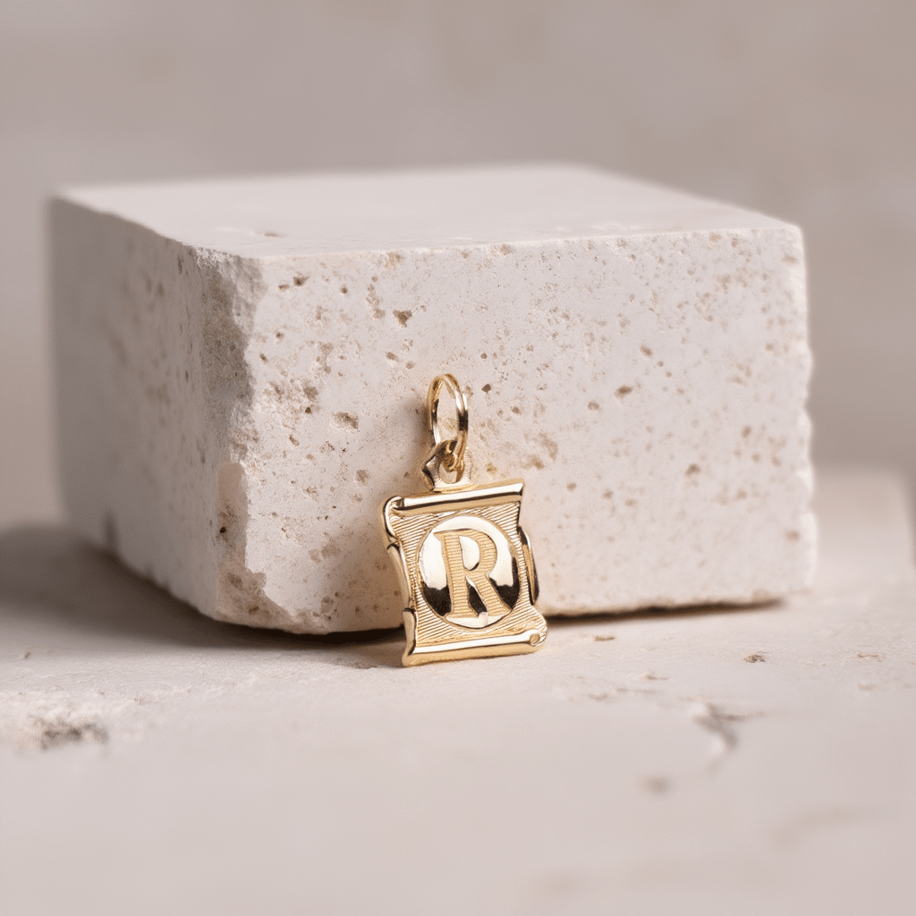 Medalha Papiro em Ouro 19kl com Letra R (1.2cm) - Loja do Ouro